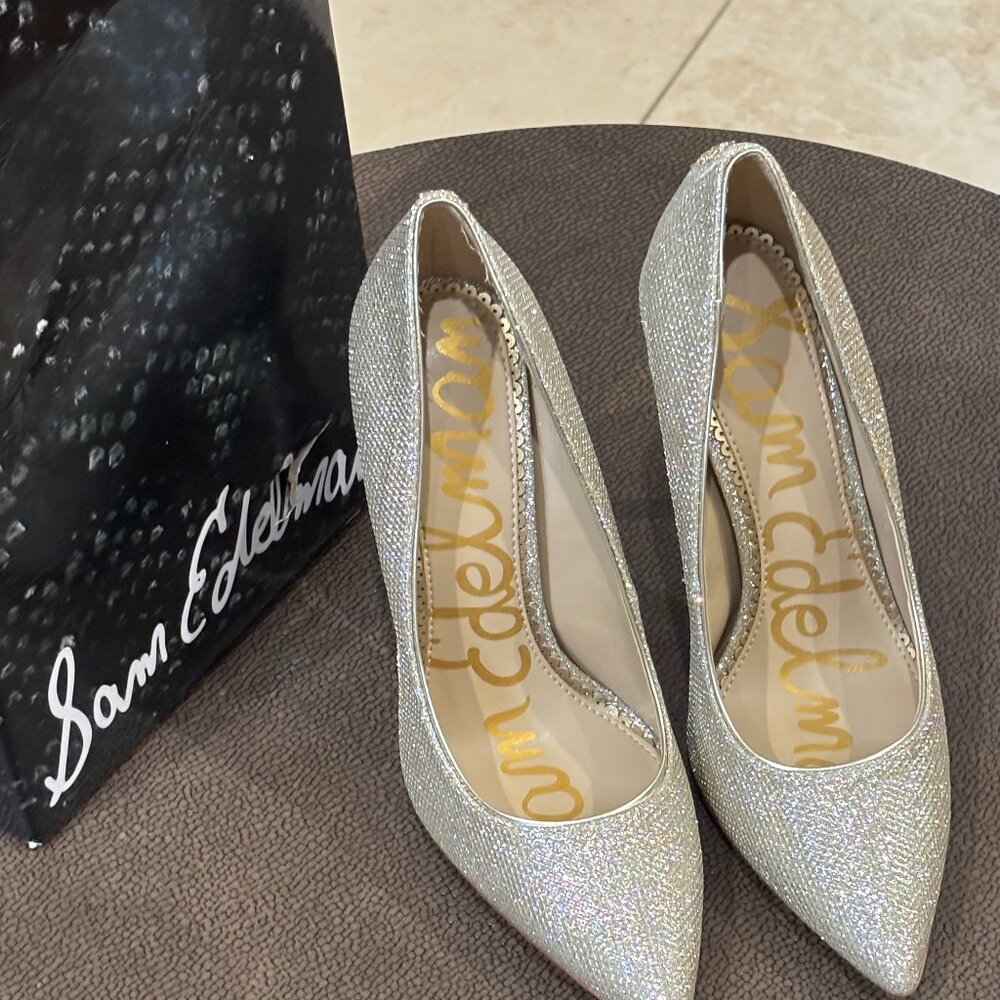 Sam Edelman Hazel pointed toe pump gold mesh Heel - Picture 3 of 14